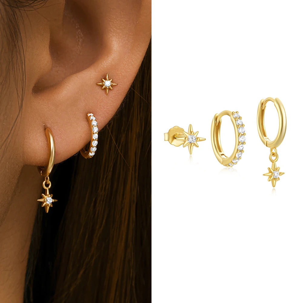 Ensemble de boucles d’oreilles en étoile dorée 3PCS pour femmes