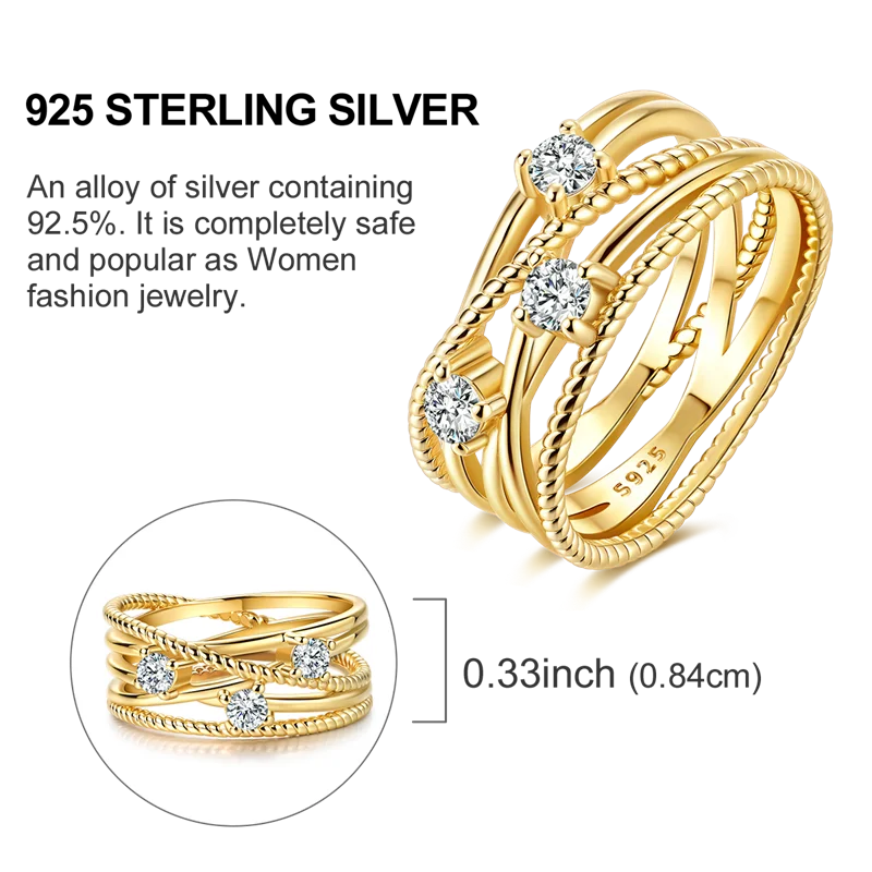 Bagues en argent sterling 925 Or Sparking