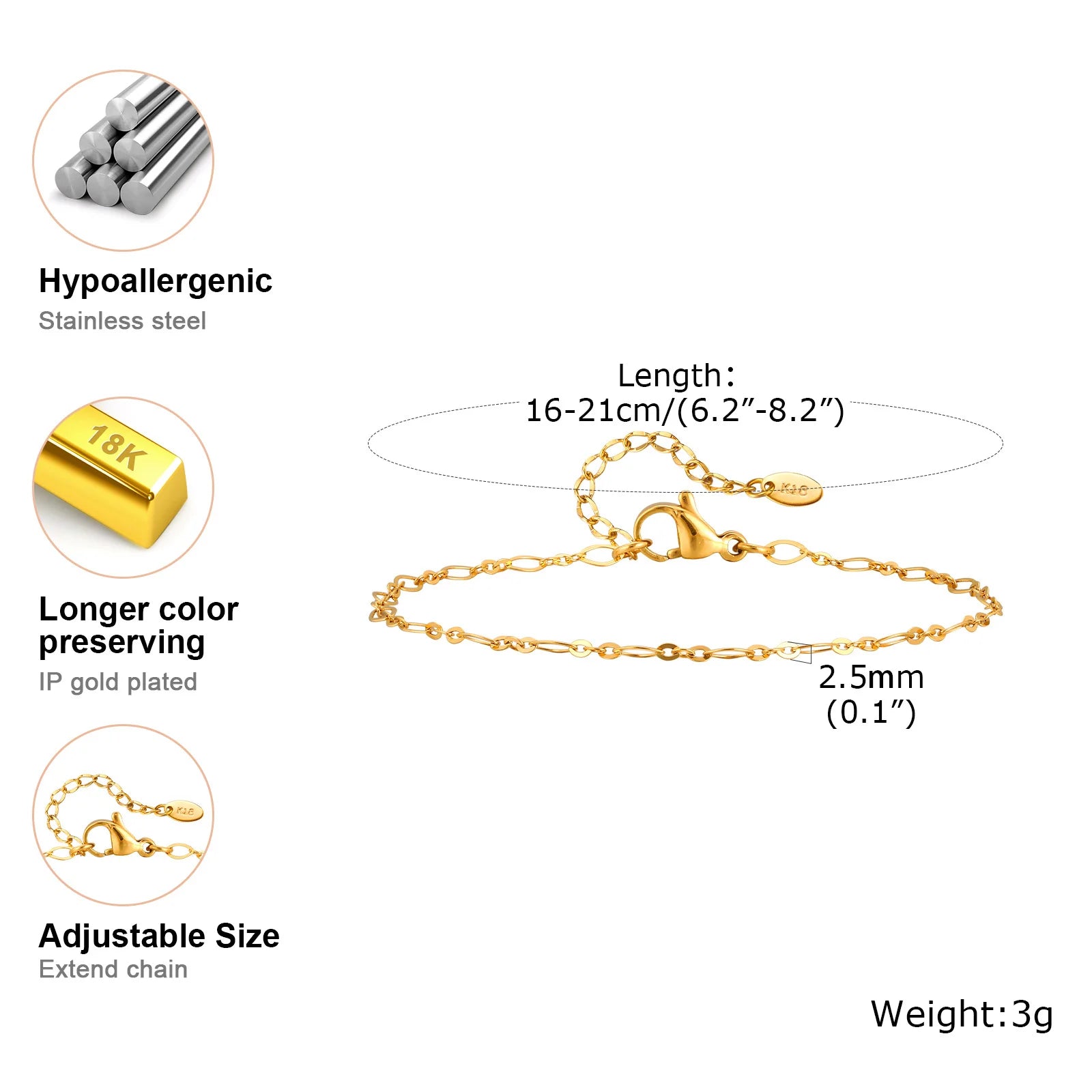 Bracelet maillon plaqué or pour femmes