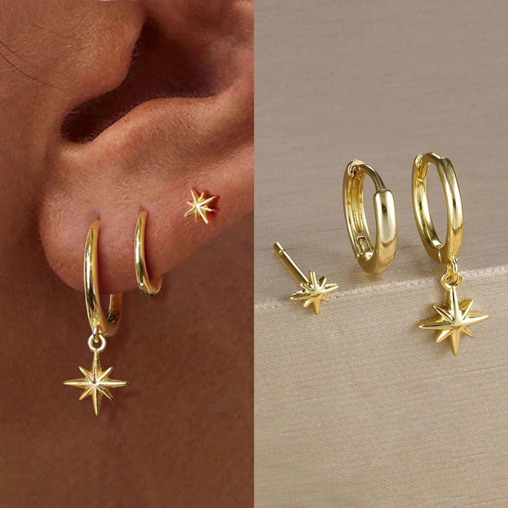 Ensemble de boucles d’oreilles en étoile dorée 3PCS pour femmes