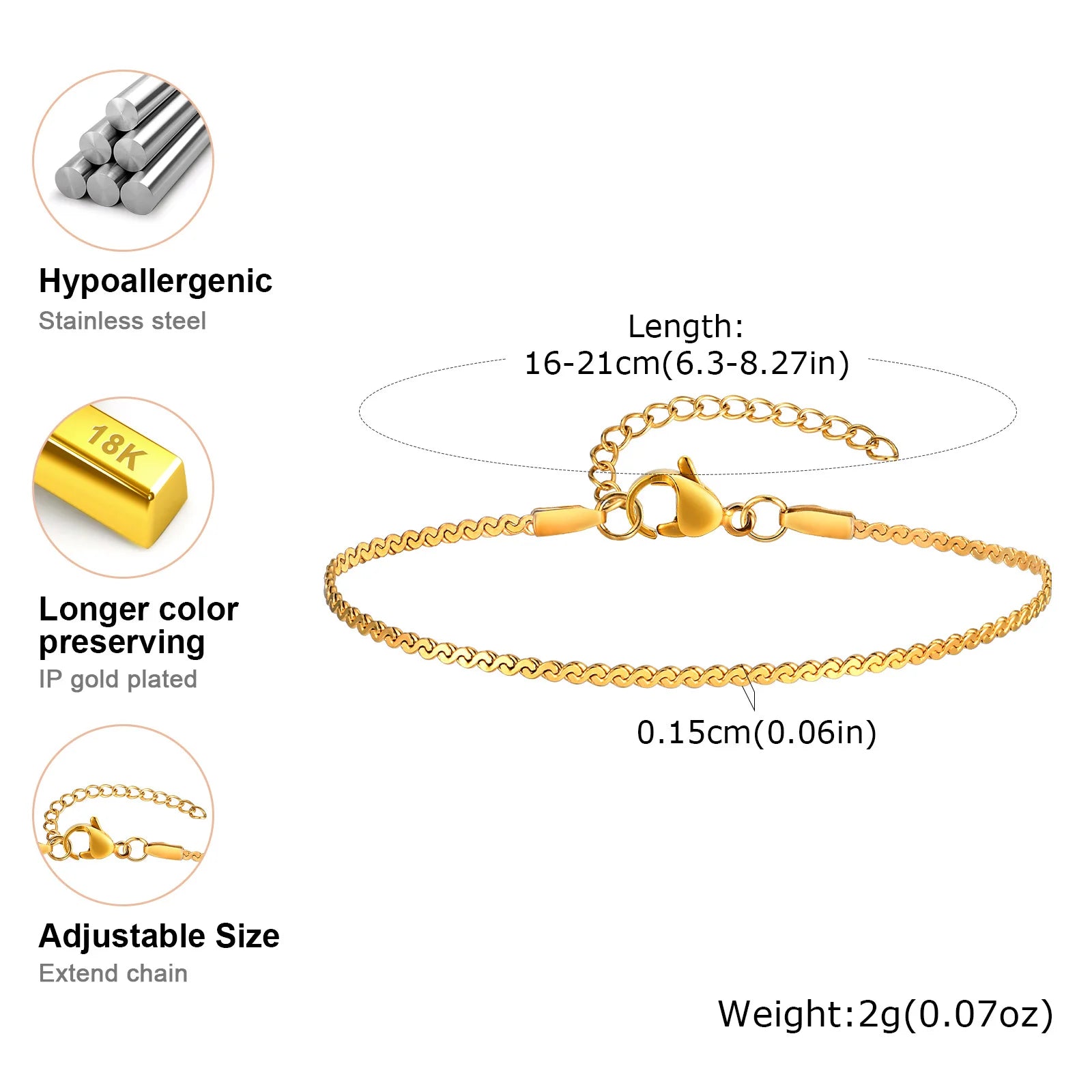 Bracelet maillon plaqué or pour femmes