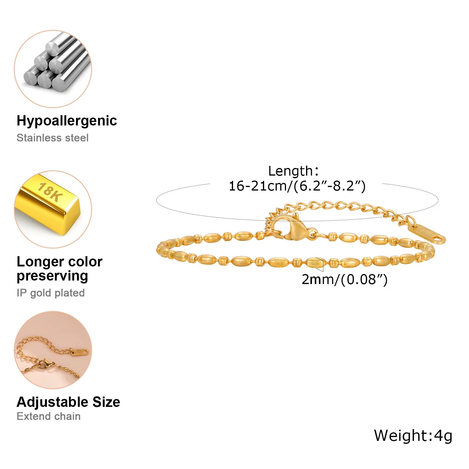 Bracelet maillon plaqué or pour femmes