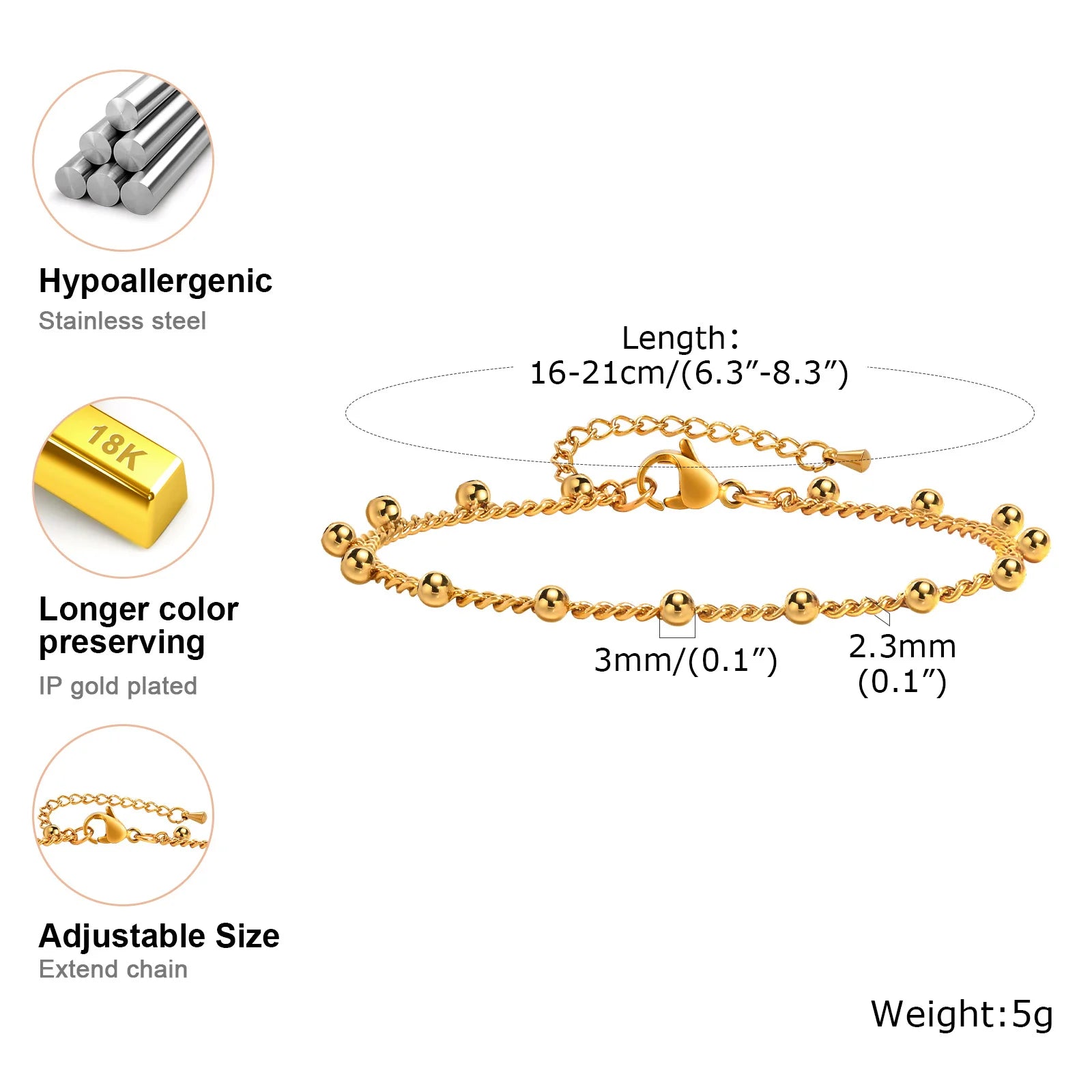 Bracelet maillon plaqué or pour femmes