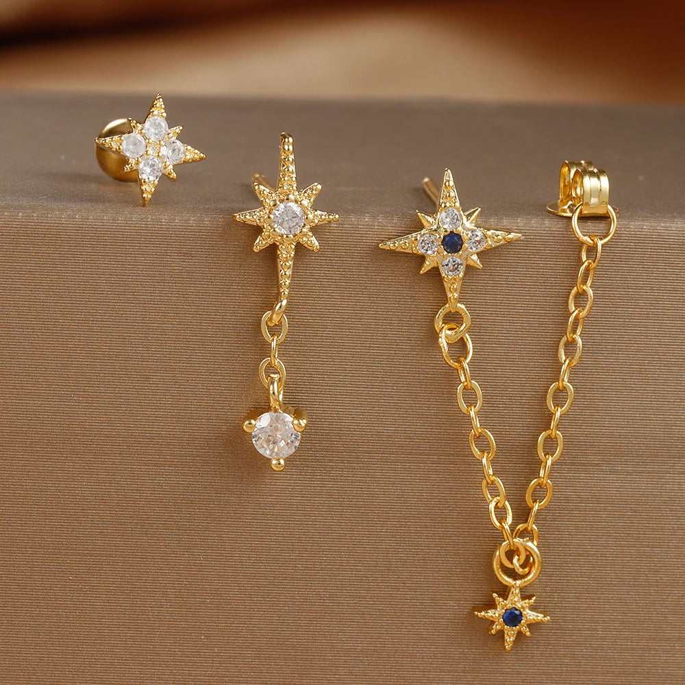 Ensemble de boucles d’oreilles en étoile dorée 3PCS pour femmes