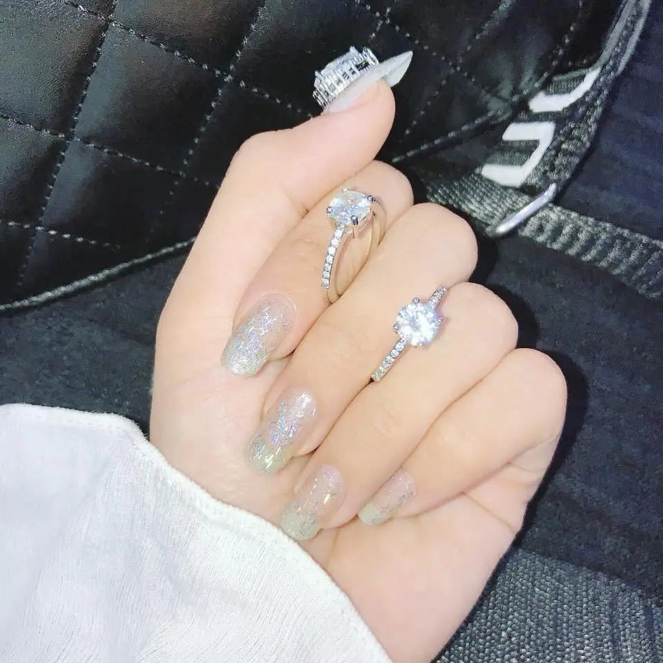 Bague de fiançailles plaquée argent S925 pour femmes