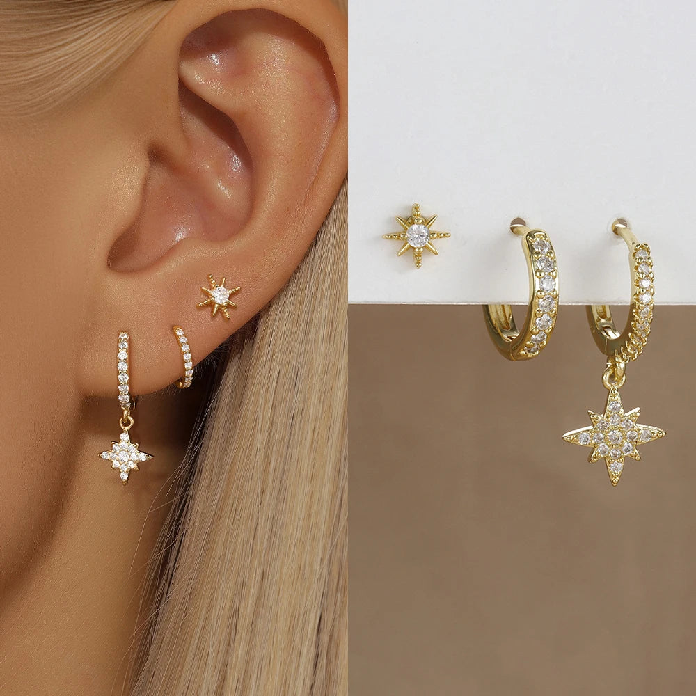 Ensemble de boucles d’oreilles en étoile dorée 3PCS pour femmes