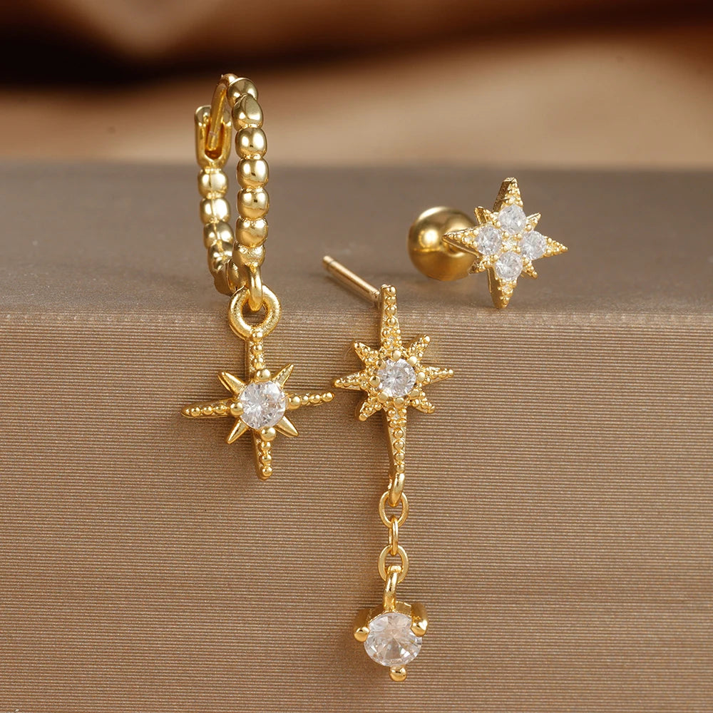 Ensemble de boucles d’oreilles en étoile dorée 3PCS pour femmes